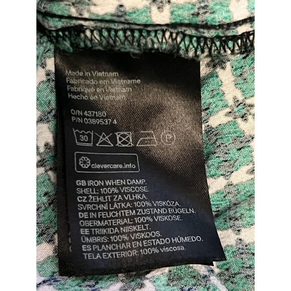 H&M Shirt Womens Small Green White Geometric Print Short Sleeve Keyhole Blouse - Picture 6 of 7